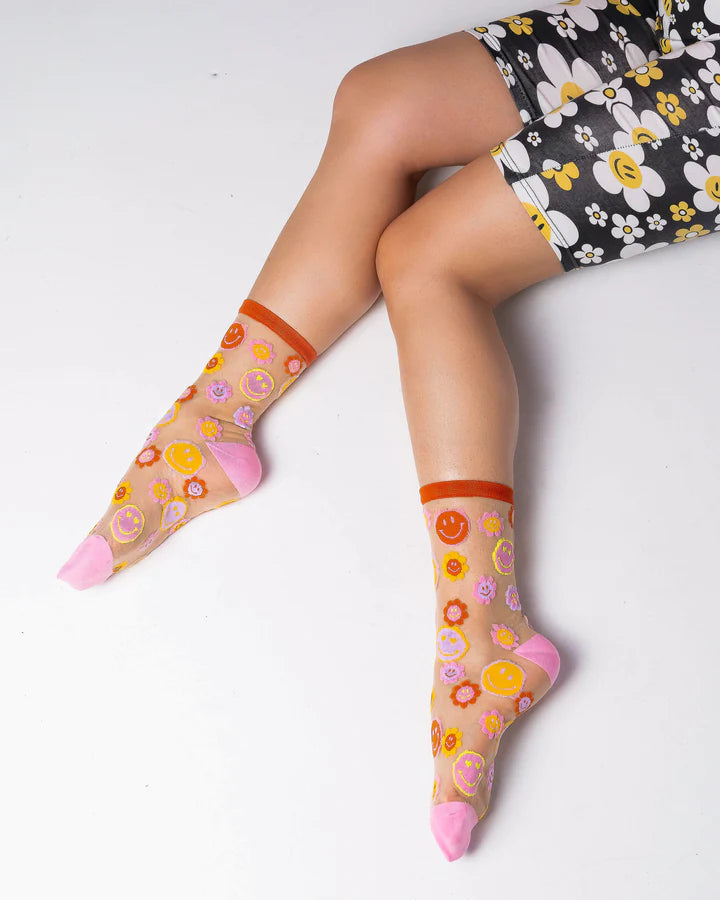 Smiley Face Daisy Sheer Sock By Sock Candy