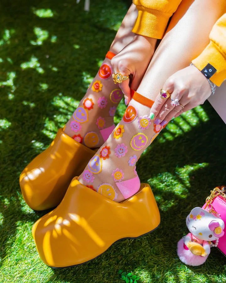 Smiley Face Daisy Sheer Sock By Sock Candy