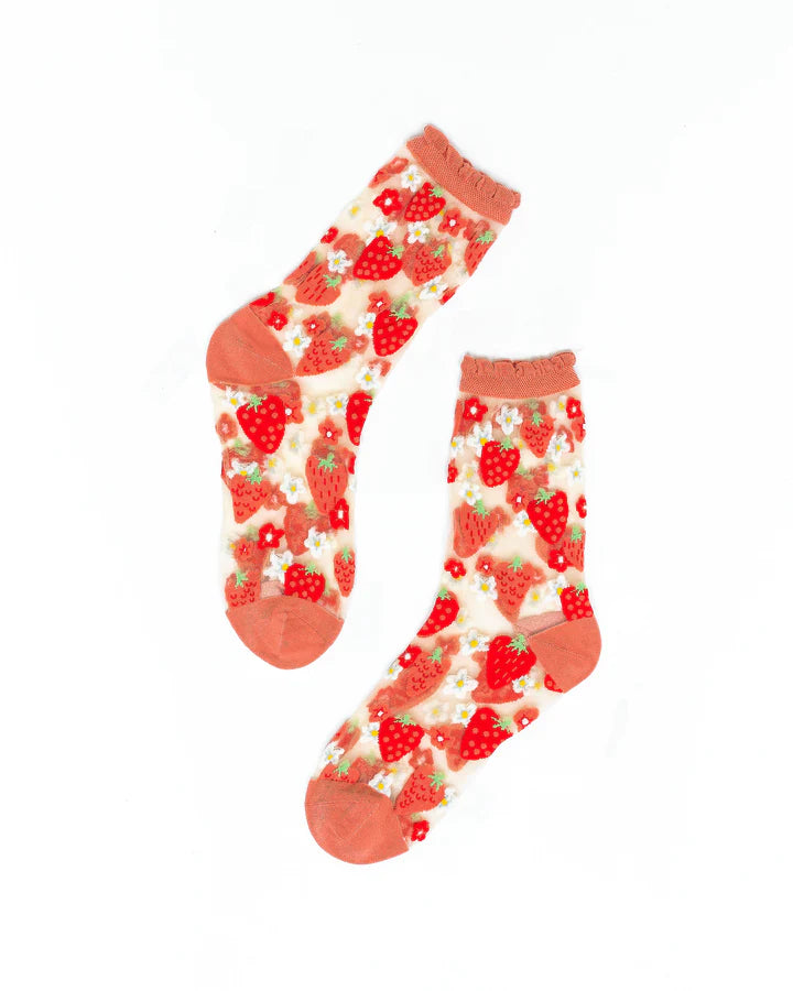 Strawberry Daisy Ruffle Sheer Sock By Sock Candy