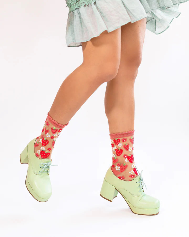 Strawberry Daisy Ruffle Sheer Sock By Sock Candy