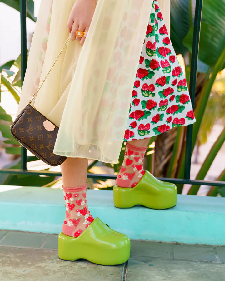 Strawberry Daisy Ruffle Sheer Sock By Sock Candy