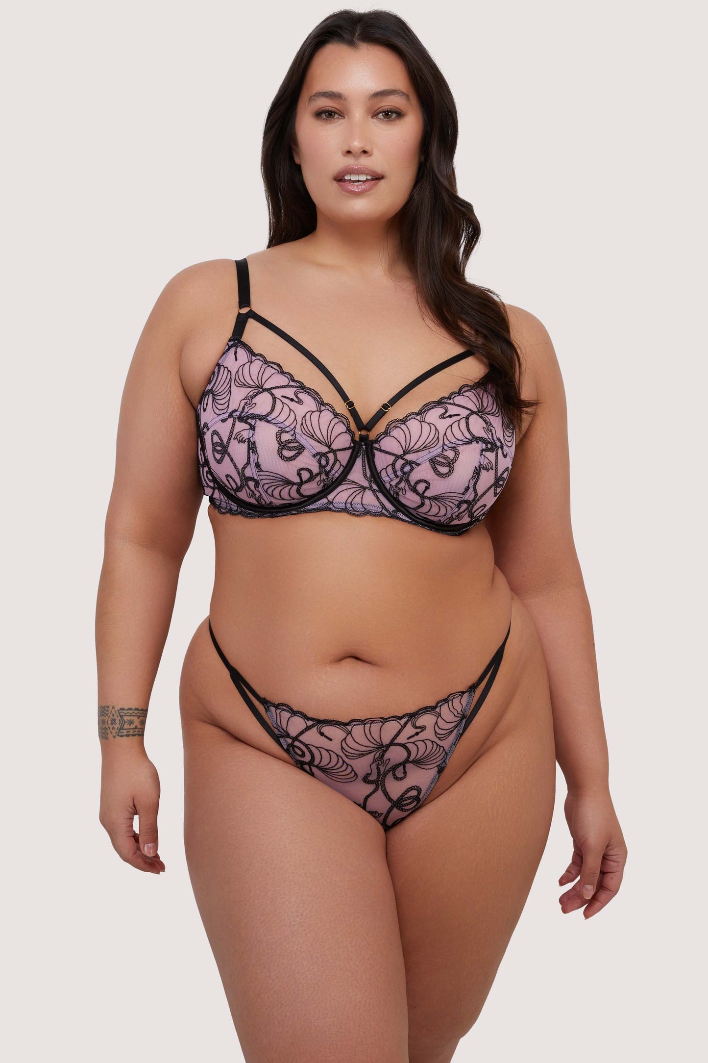 Jessie Pink & Black Whip Embroidery Thong By Playful Promises - sizes 4-14 (+)