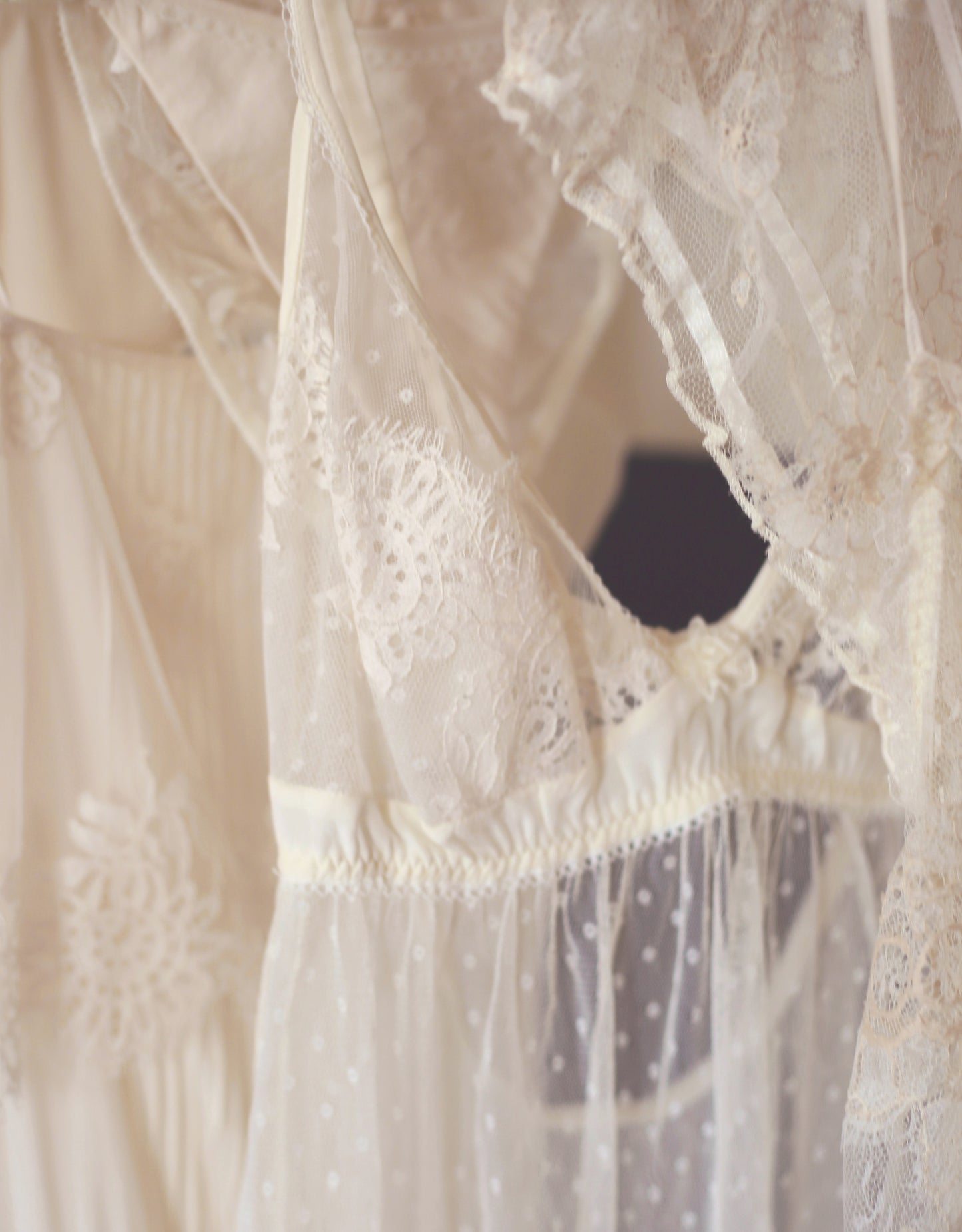Darling Silk & Lace Babydoll & Brief Set in Ivory By Shell Belle Couture - S-XL
