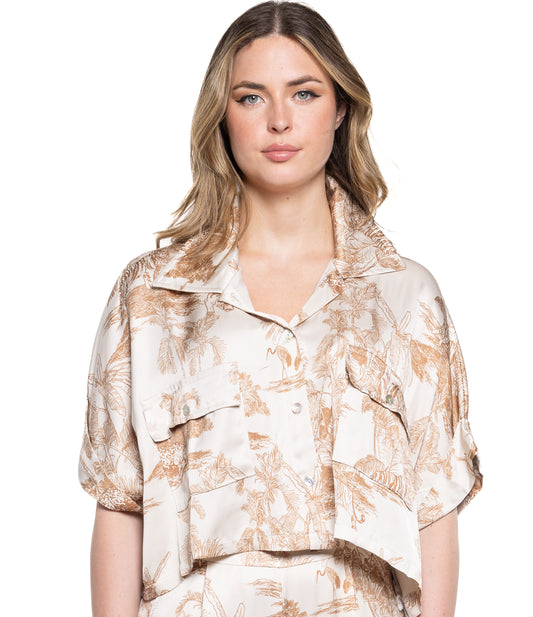 Jungle Toile Oversized cropped blouse in Coconut By Eternelle - XL