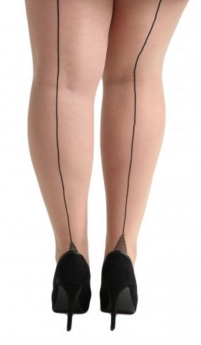 Jive Black on Champagne Seamed Stockings - size PLUS/16-20