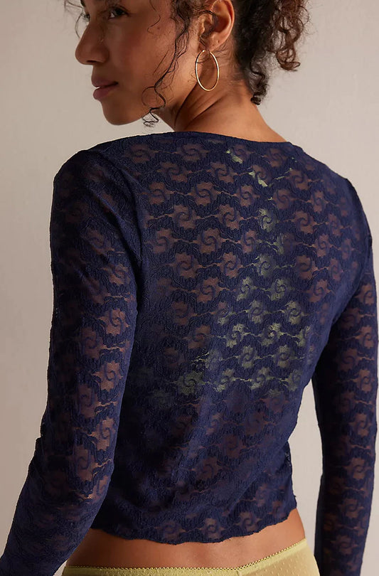 Stretch Lace Classic Cardi in Midnight by Only Hearts -S-L+