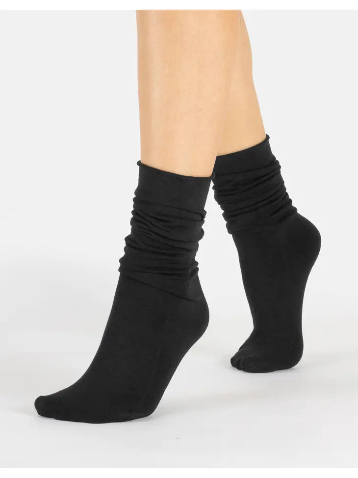 Cashmere Blend Loose Top Socks - Black + Citron