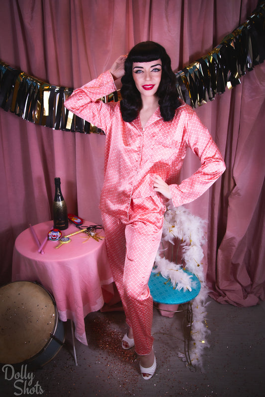 Satin Deco Print Coral Pyjama set - sizes L-XL