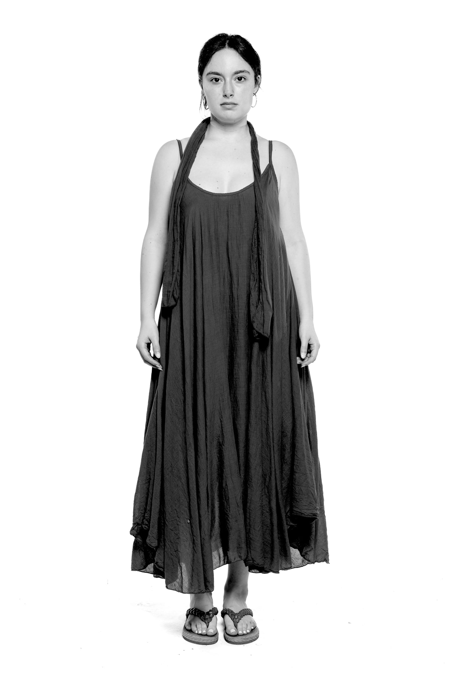 Lightweight Cotton Dress with scarf in Black and Turquoise By Eternelle - XS-XL(++)