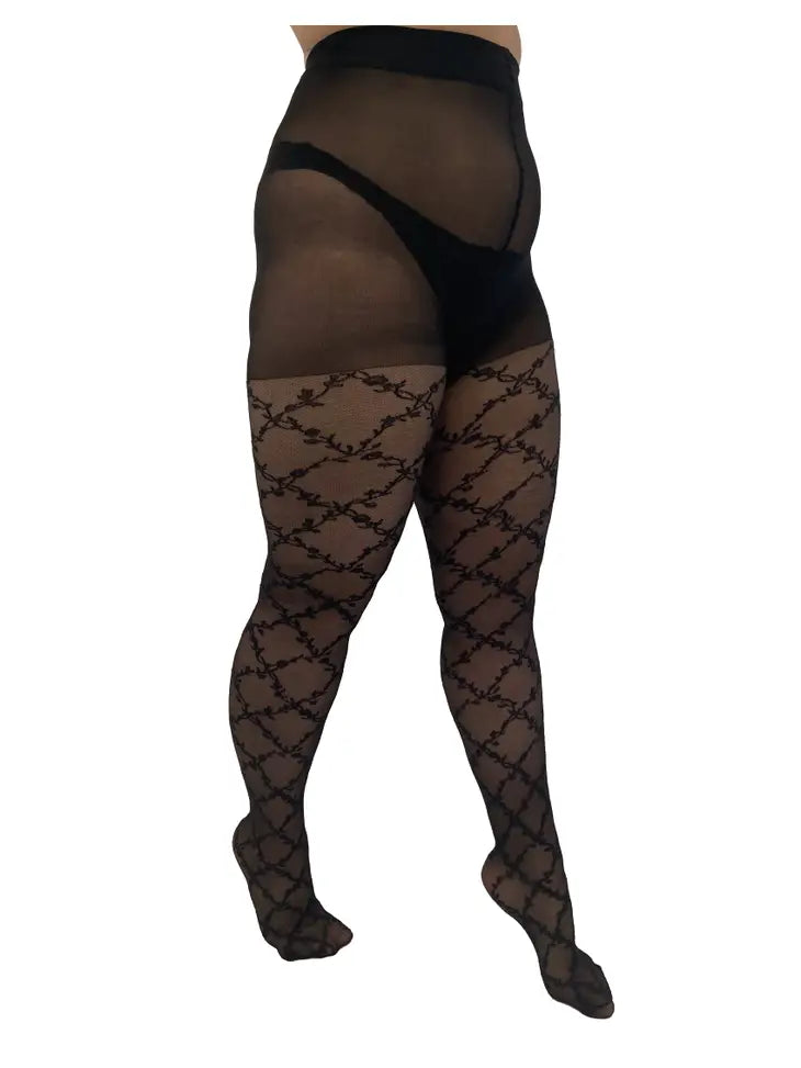 Floral Criss Cross Pattern Tights - XL-4X (Long!)