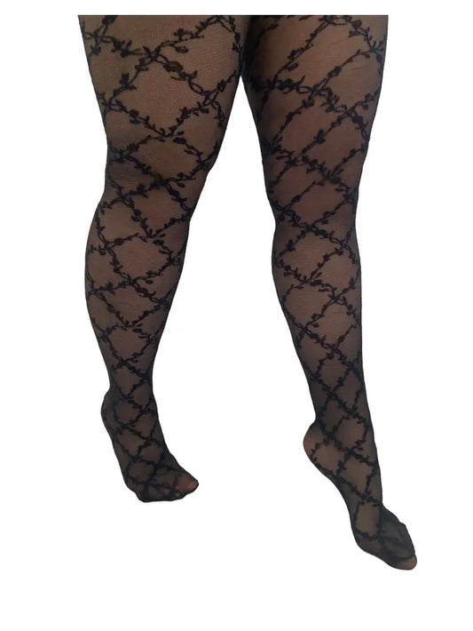 Floral Criss Cross Pattern Tights - XL-4X (Long!)