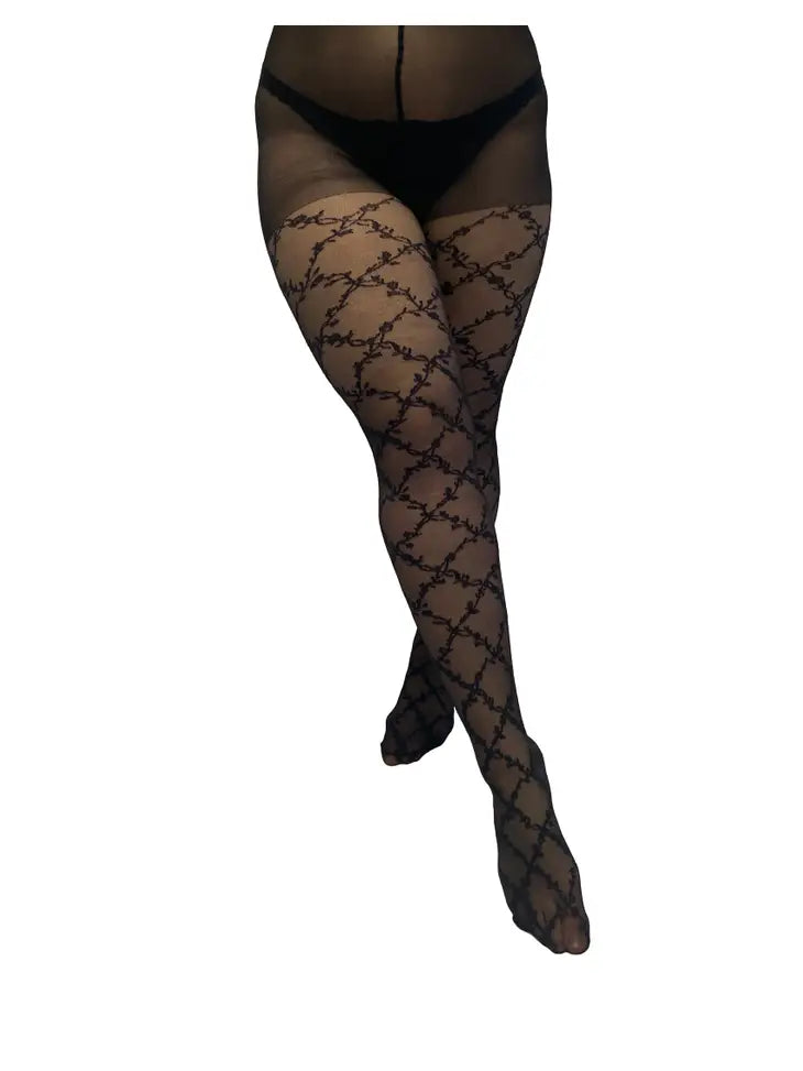 Floral Criss Cross Pattern Tights - XL-4X (Long!)