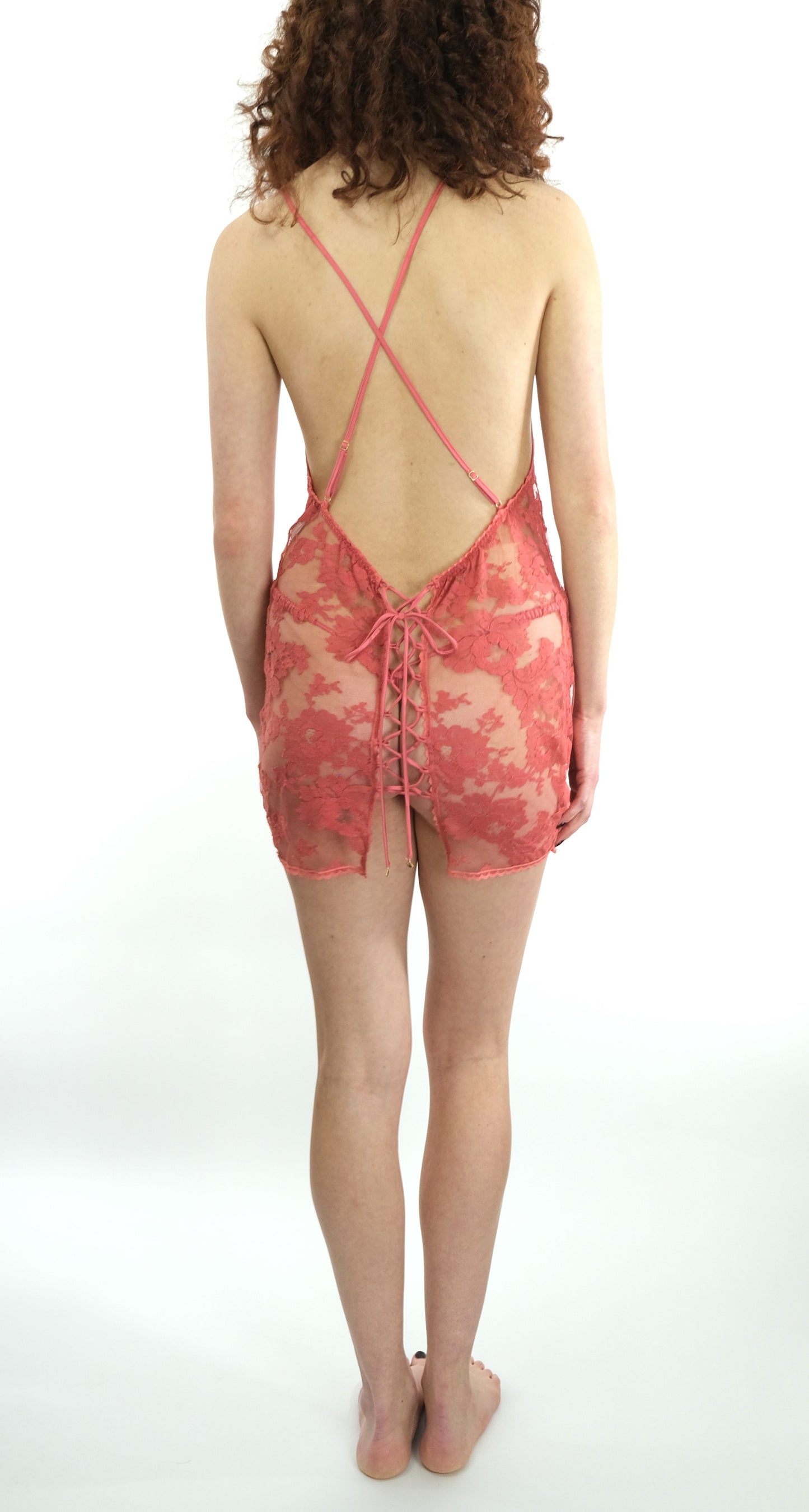 Grace Fine French Lace & Silk Chemise & Thong Set in Orange Blossom By Shell Belle Couture - XS-XL