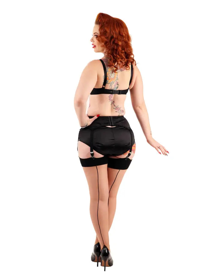 Jive Black on Champagne Seamed Stockings - size PLUS/16-20