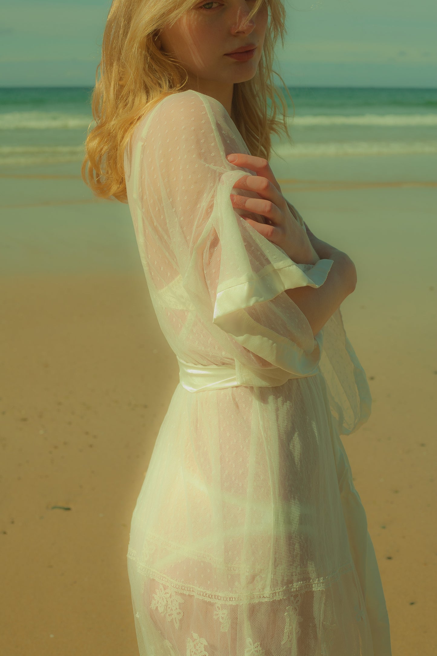 Darling Silk & Lace Kimono in Ivory By Shell Belle Couture - S-XL