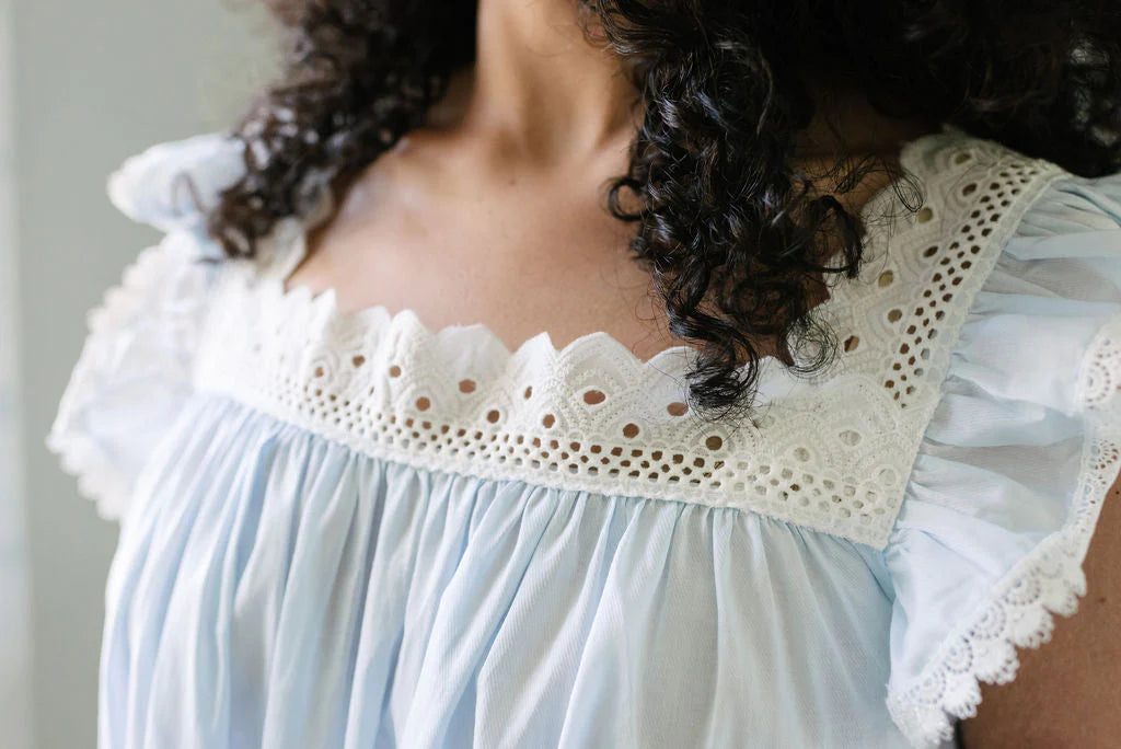 Maggie Cotton Nightgown in Blue By Lenora - S-XL