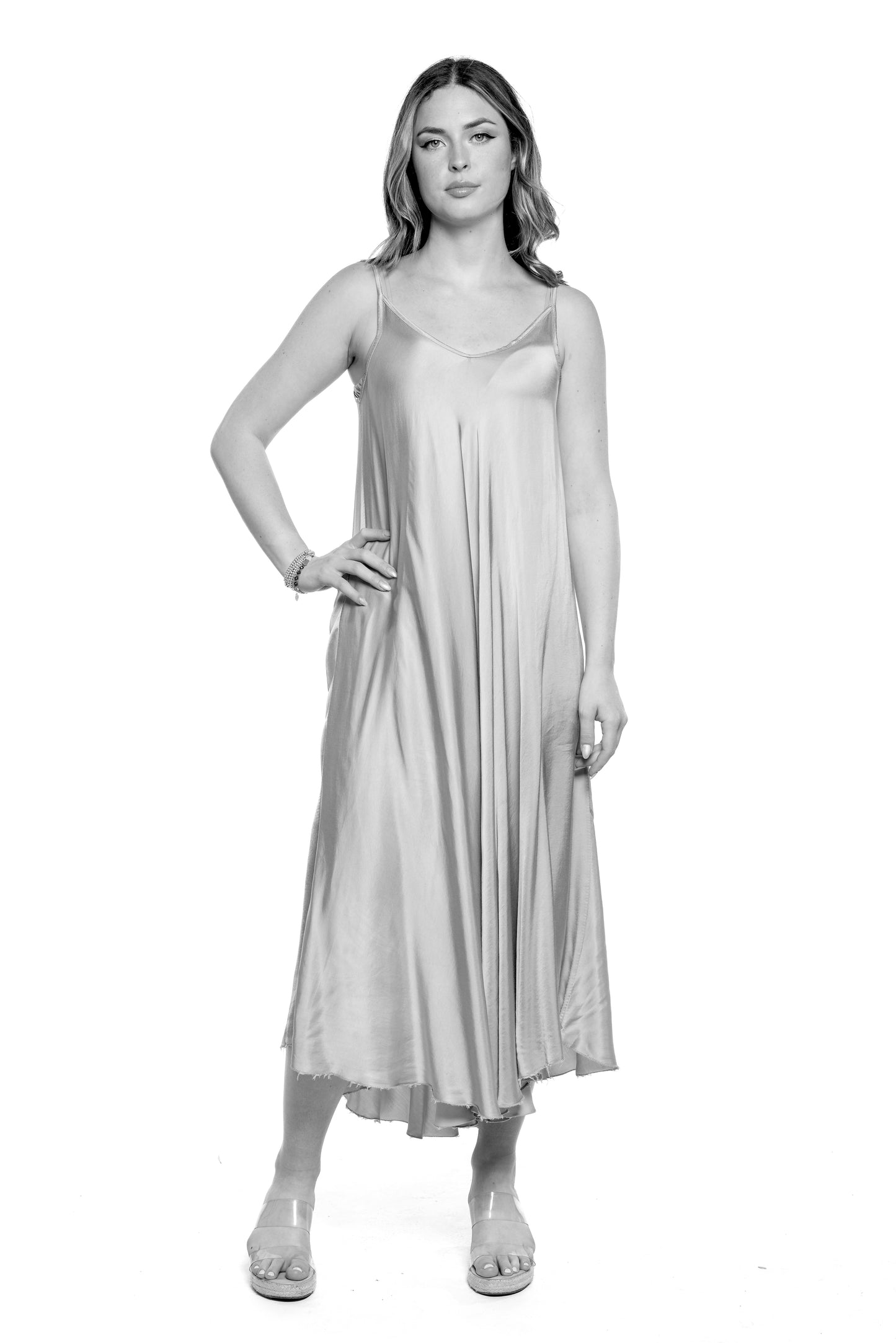 Silky Satin Long Dress in Fuchsia & Black By Eternelle - L/XL(++)