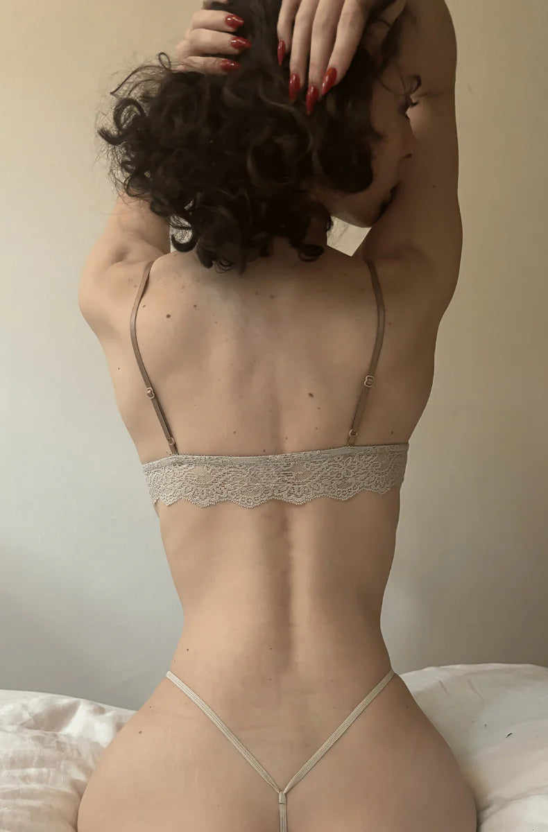 So Fine Lace Tiki G-string in Biscuit By Only Hearts -S-L+