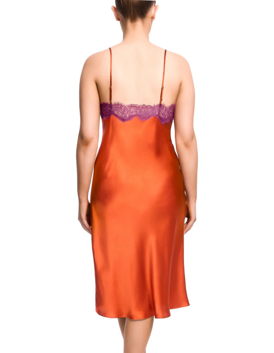 Scarlett Midi Chemise in 100% SILK Orange Spritz/Blackberry by Satined Sisters - XS-XL (++)
