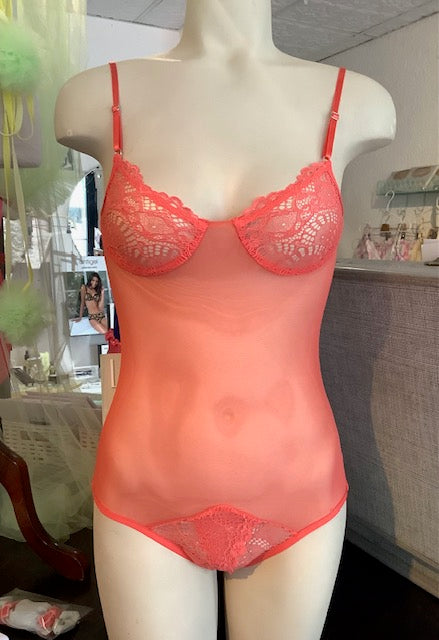 Whisper Sweet Nothings CouCou Bodysuit in Tangerine by Only Hearts - XL