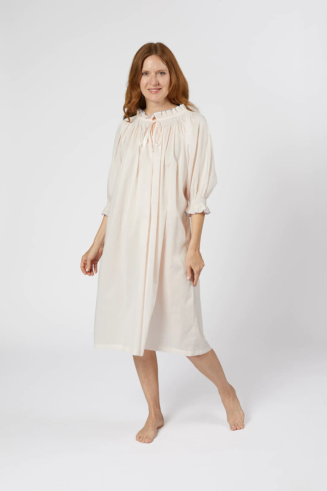 Wendy Cotton Nightgown in Pink with Blue Contrast By Lenora - S-XL
