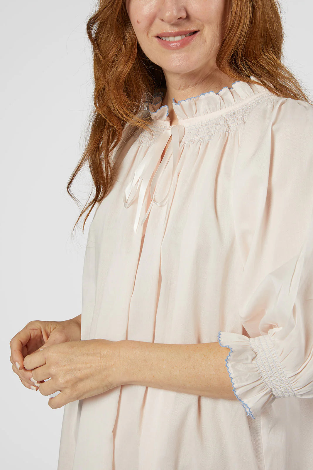 Wendy Cotton Nightgown in Pink with Blue Contrast By Lenora - S-XL