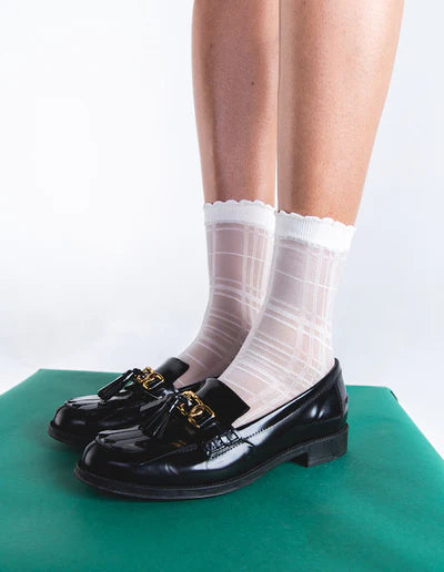 Petit Plaid By Les Belles in Blanc - sizes 4-12 (sock size)