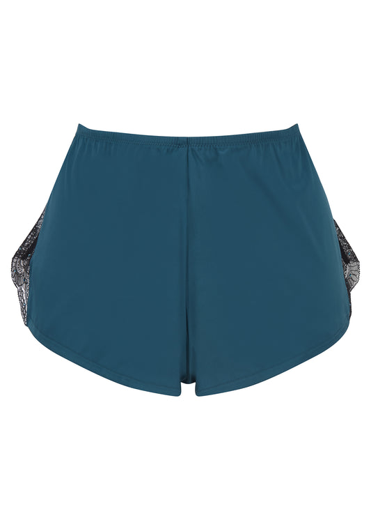 VIP Confession Satin French Knickers in Teal/Black By Gossard - S
