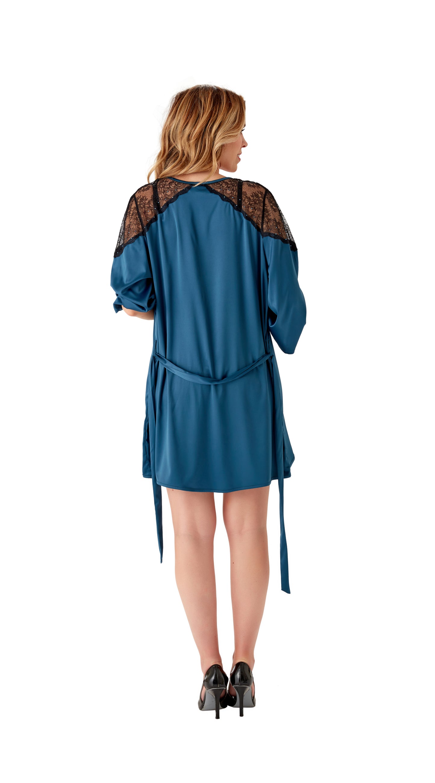 VIP Confession Satin Robe in Teal/Black By Gossard - XS-XL