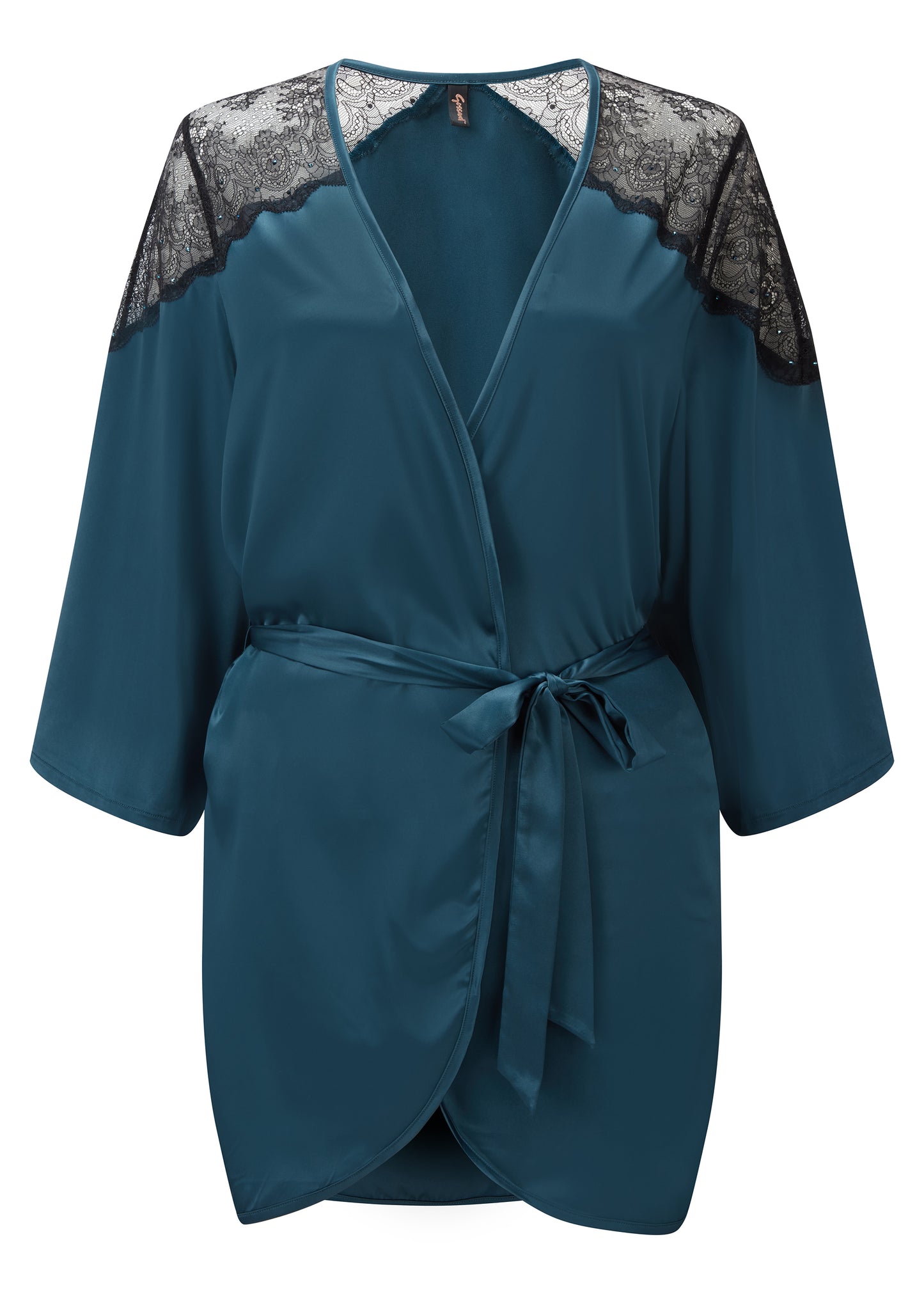 VIP Confession Satin Robe in Teal/Black By Gossard - XS-XL