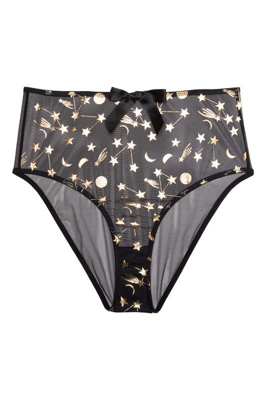 Solar Gold And Black Cosmic Print High Waist Brief By Bettie Page - size 20