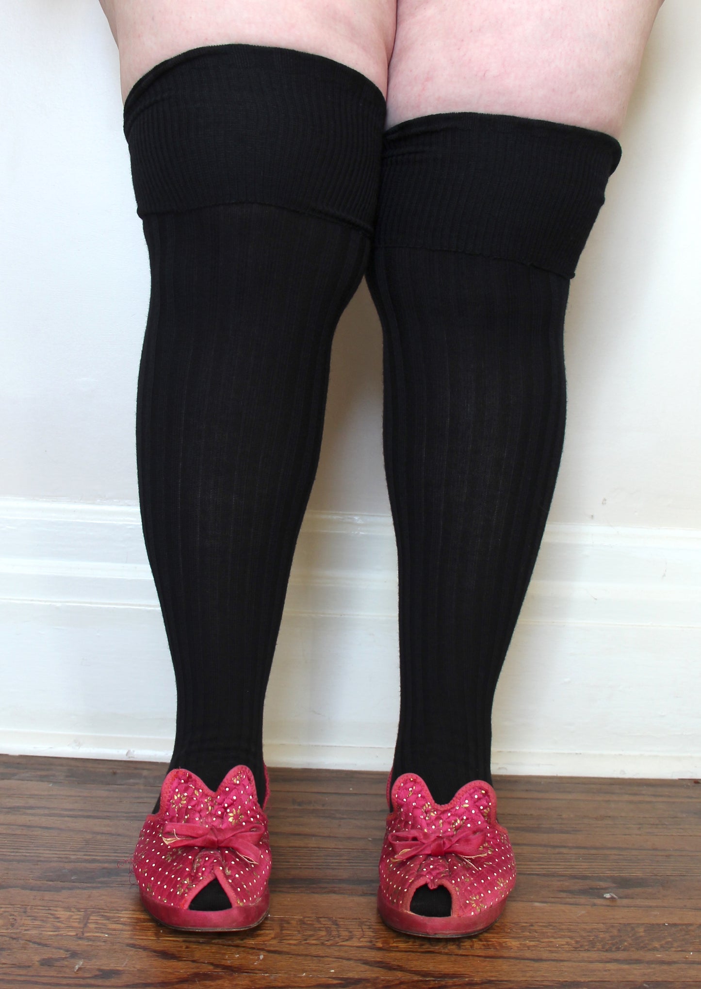 Ribbed Merino Wool Over The Knee Socks - Black, Ecru + Graphite