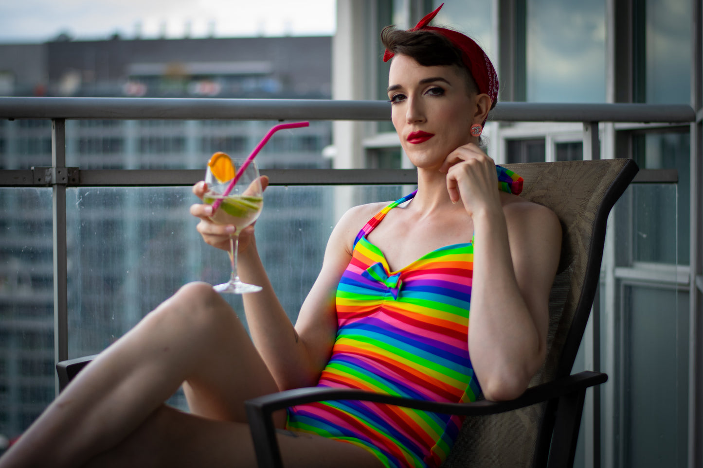 Rainbow Stripe Swimsuit by Red Dolly - size M