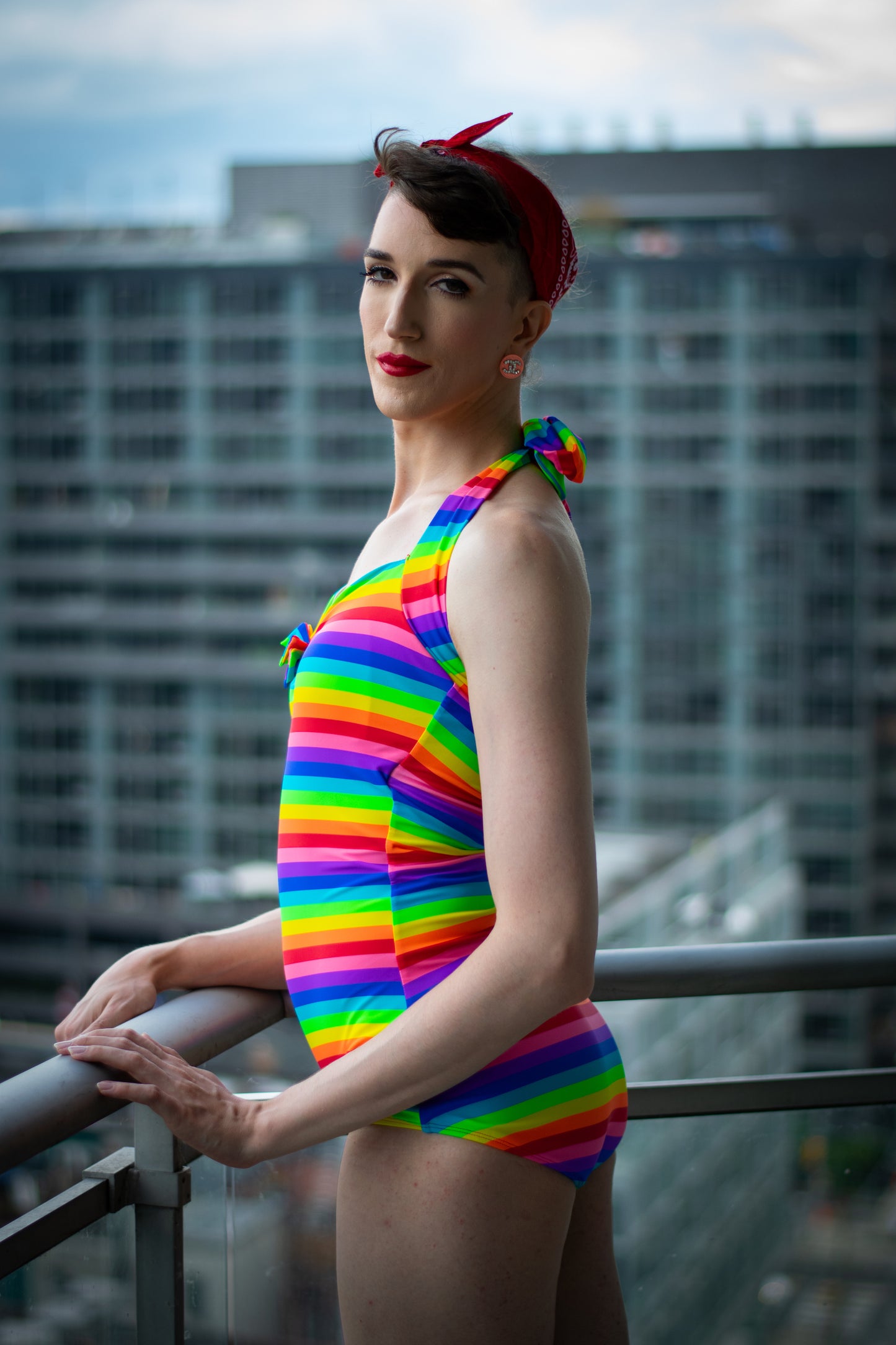Rainbow Stripe Swimsuit by Red Dolly - size M