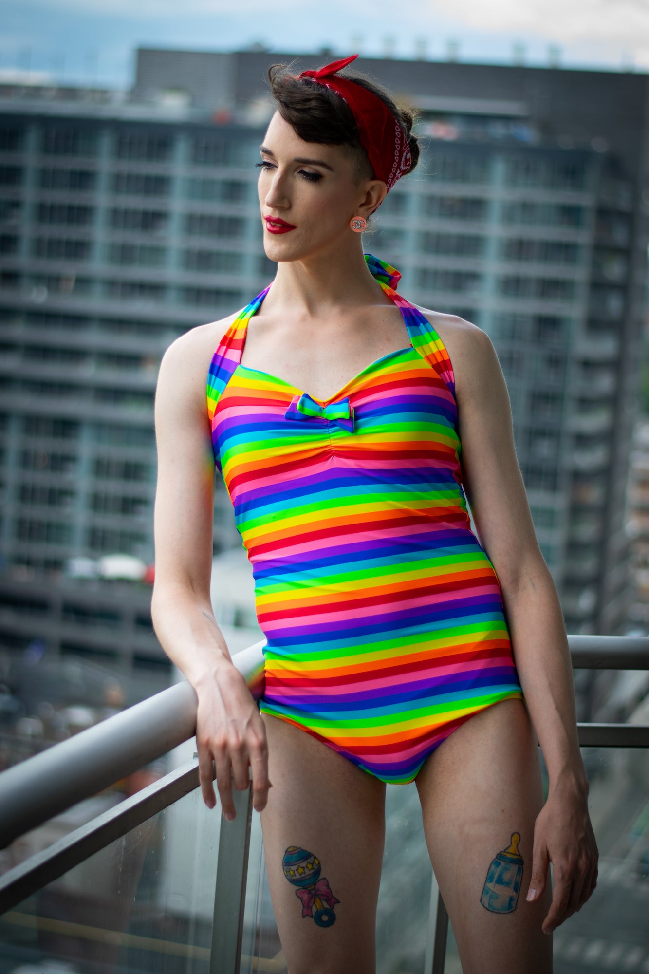 Rainbow Stripe Swimsuit by Red Dolly - size M