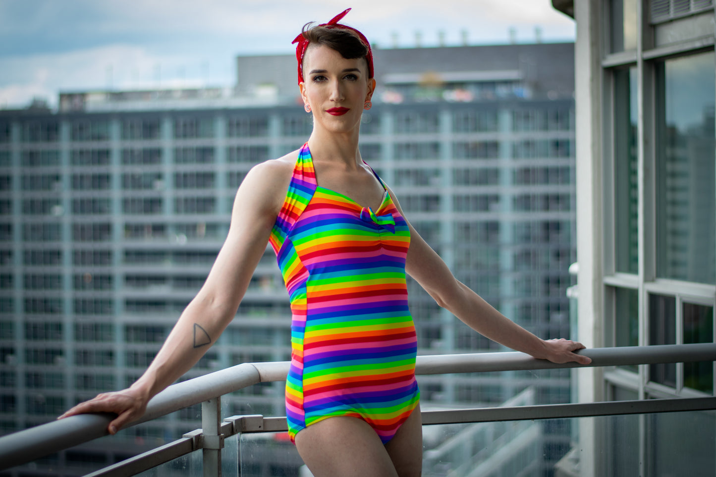 Rainbow Stripe Swimsuit by Red Dolly - size M