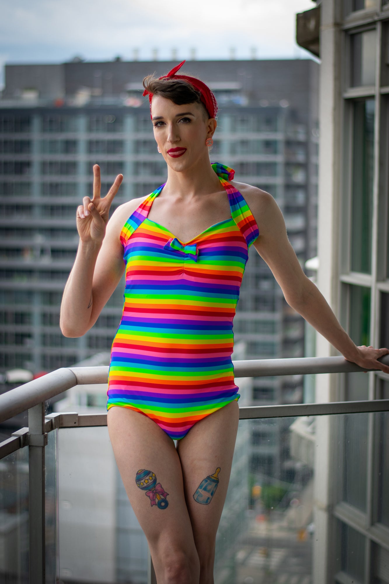 Rainbow Stripe Swimsuit by Red Dolly - size M