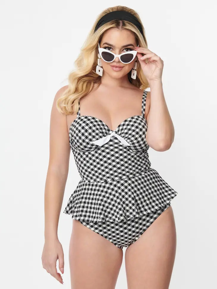 Gingham Tankini By Unique Vintage - sizes 2X & 3X