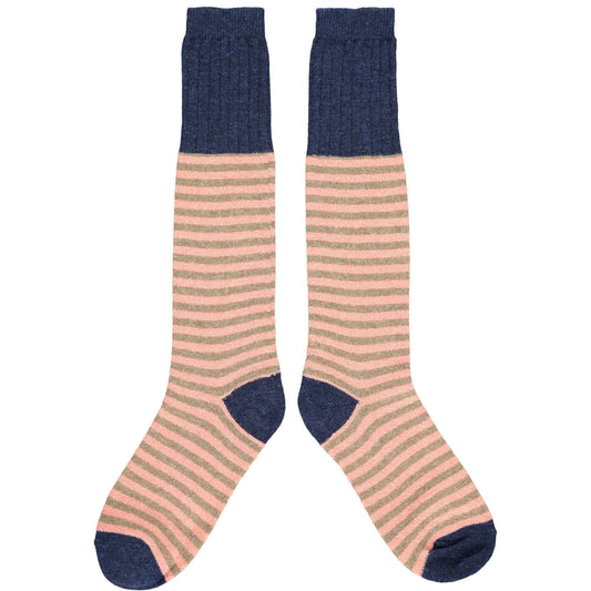 Lambswool Boot Socks - Stripe Pink (Medium size)