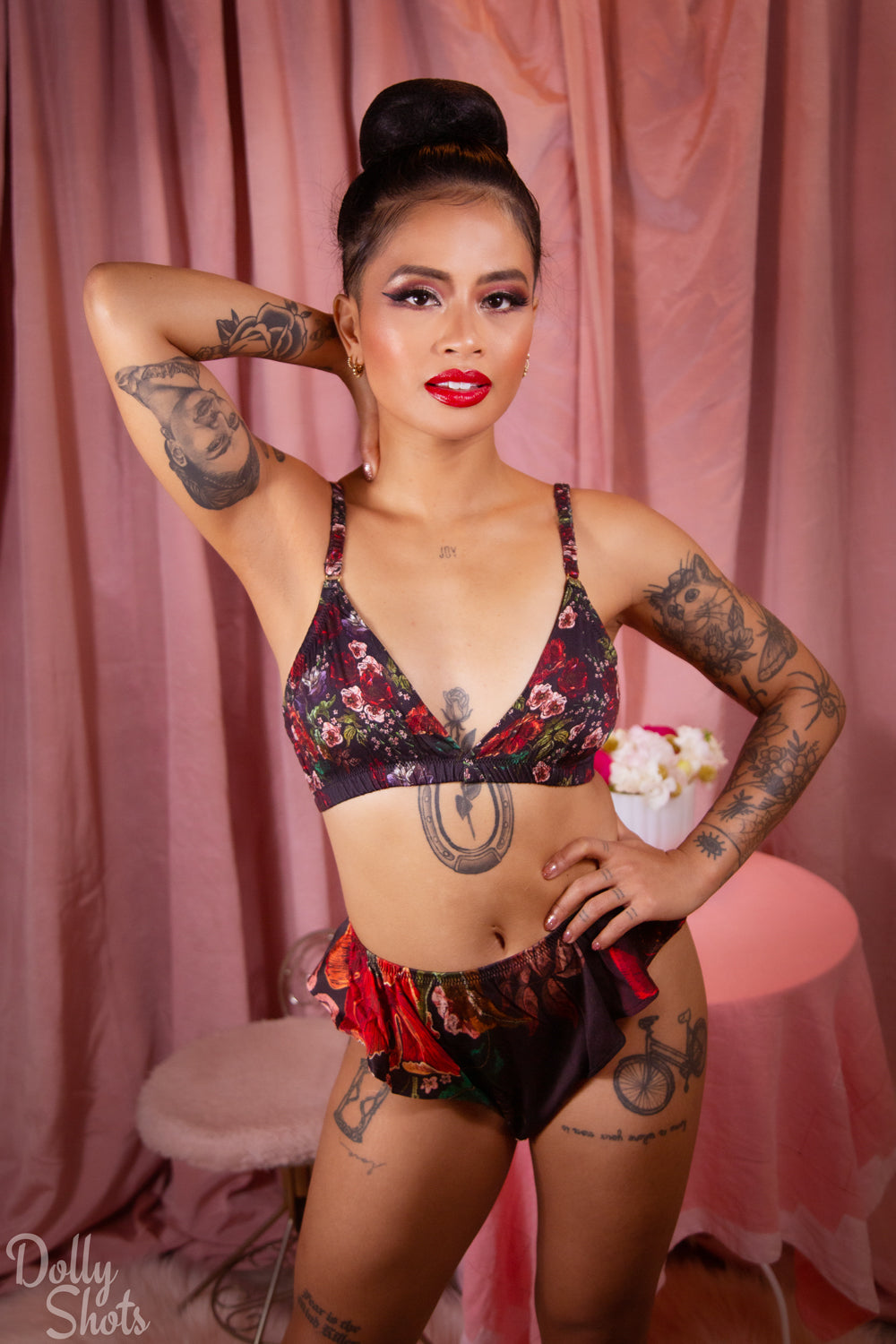 Midnight Floral Rayon Sateen Flutter Panty - sizes L-XXL
