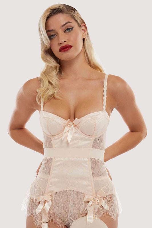 Bettie Page Peach Lace Tempest Basque - 32B/34A - 42F