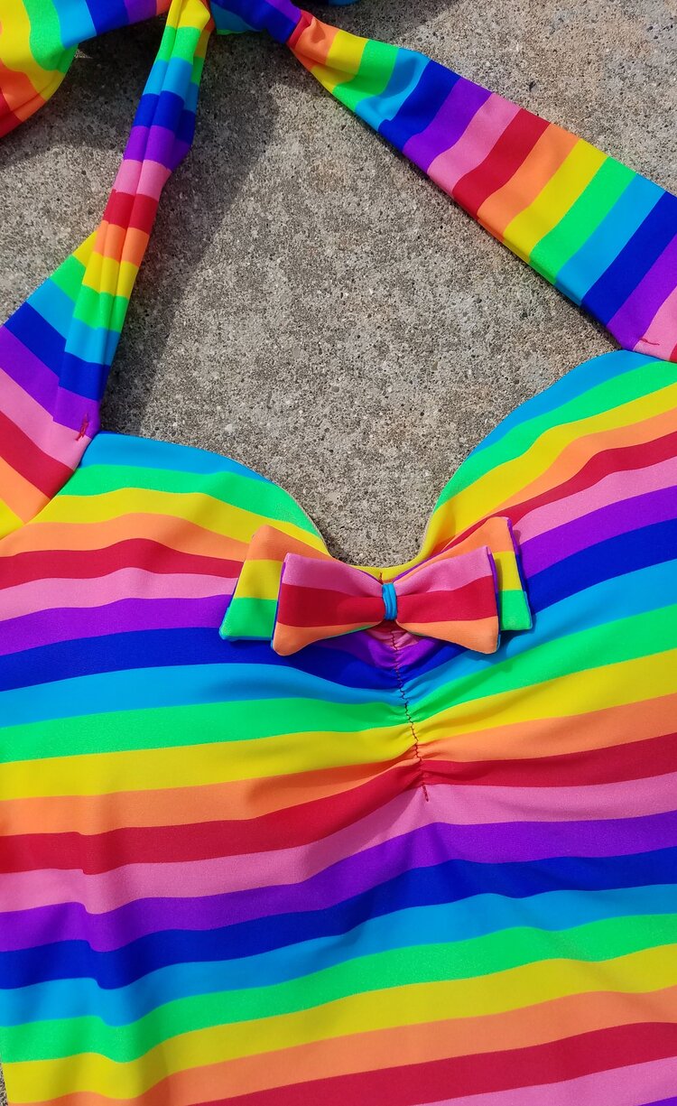 Rainbow Stripe Swimsuit by Red Dolly - size M