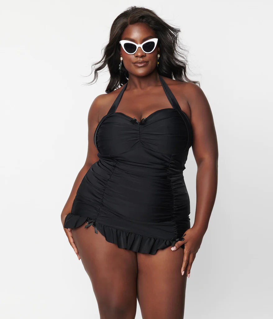 Vintage Black Halter Swim Dress By Unique Vintage - 2X & 3X