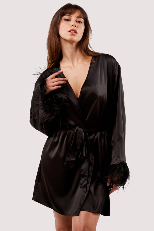 Sirus Black Satin Robe - sizes 6, 18 + 22
