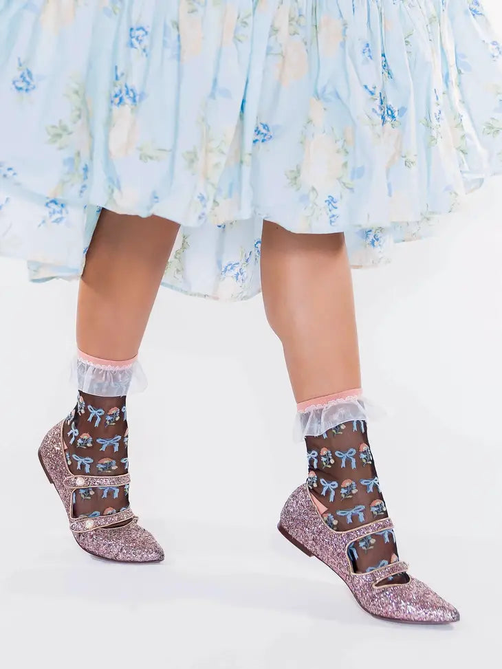 Ruffle Bow Black Sheer Sock By Sock Candy