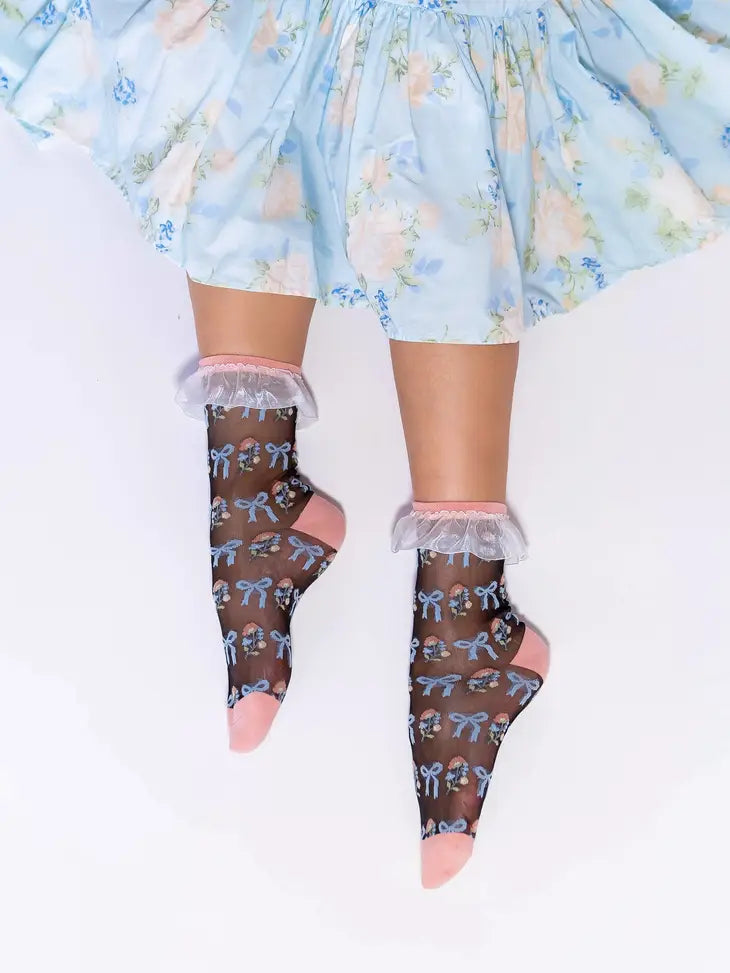 Ruffle Bow Black Sheer Sock By Sock Candy