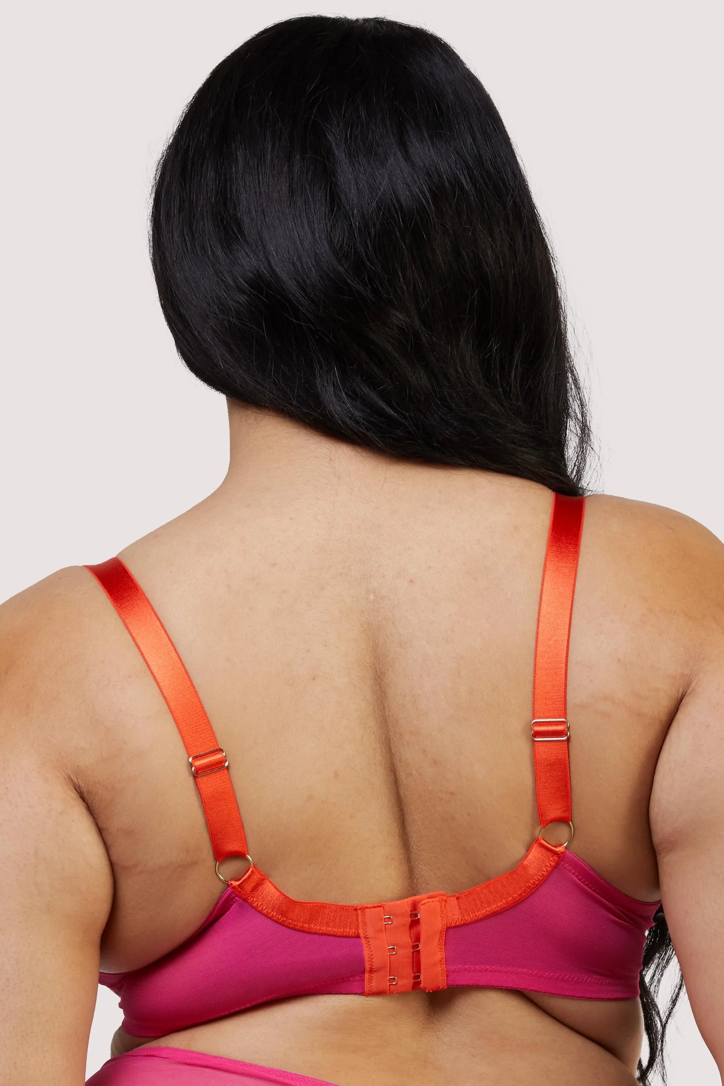 Olivia Pink Contrast Embroidery Balconette Bra - 30-40 bands and D-G cups (UK size)