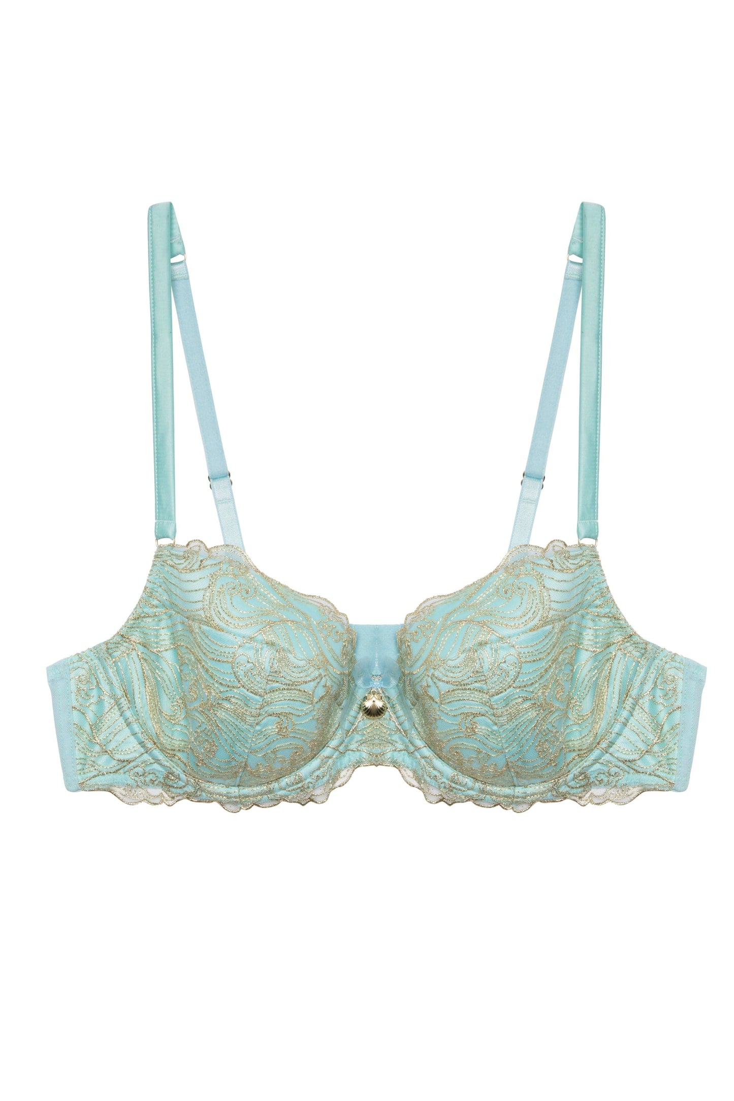 Ayaka Gold On Blue Wave Embroidery Bra - 30-38/A-F (UK sizes)