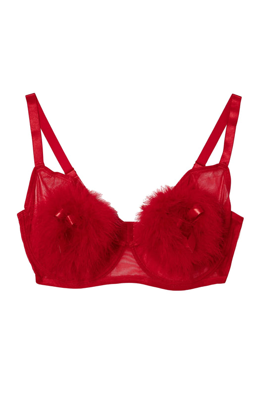 Elizabeth Lipstick Red Powder Puff Underwire Bra - 32B-40F (UK sizes)