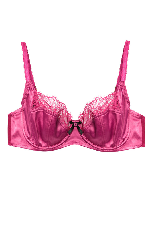 Rosalyn Magenta Satin Lace Bra - 32-40 bands and D-H cups (UK size)